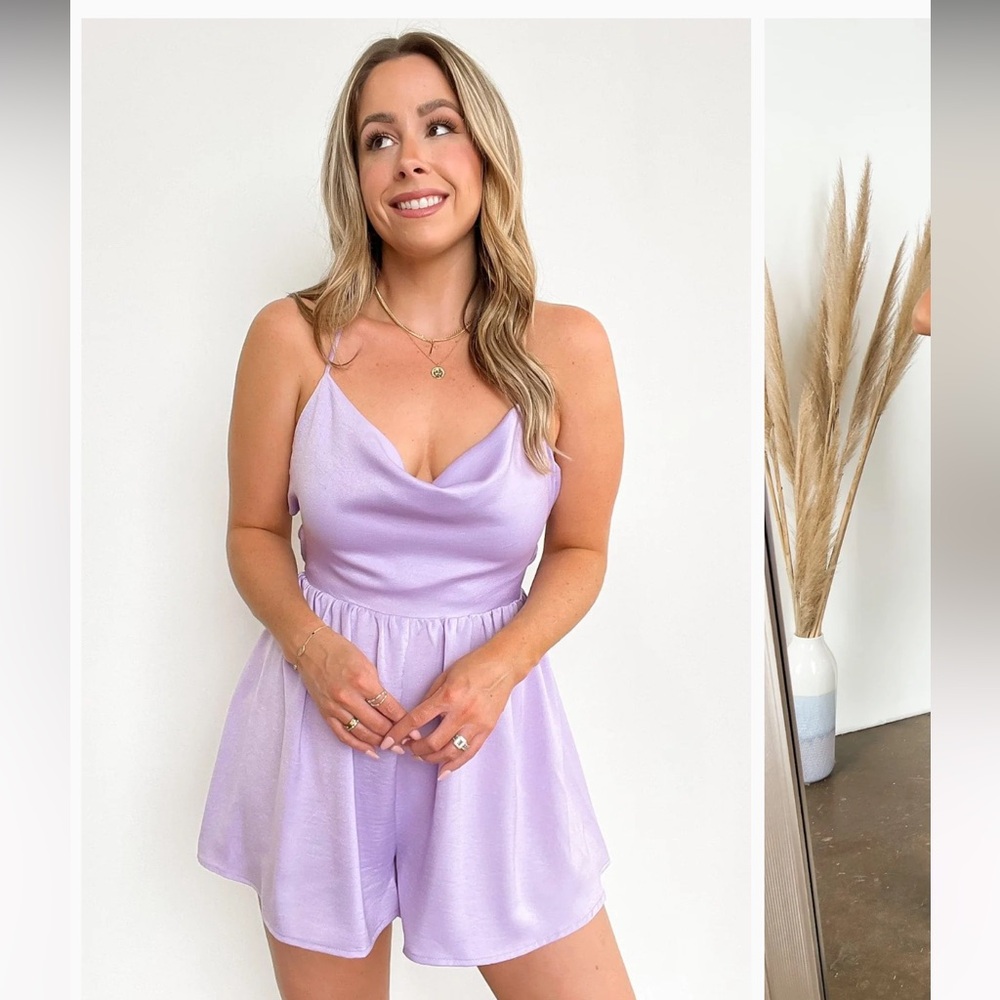 Like New! Blue Blush Lilac Satin Cowl Neck Romper